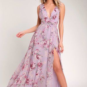 Lavender Floral Print Maxi Dress